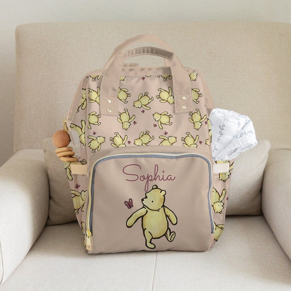 Winnie the Pooh Diaper Bag | Personalized Classic Pooh Multifunctional | Baby Shower Gift | Baby Backpack Diaper Bag | Baby Bags for Girls