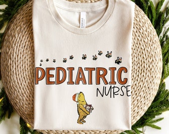 Pediatric Nurse Christmas Pooh Shirt | Winnie the Pooh Pediatrics RN PEDS Nursing TShirt | PICU Children's Nurses Appreciation Week Gift