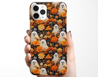Ghost Phone Case | Spooky 3D Clay Ghosts Cell Phone Cover | Cute Halloween Ghosts Floral Phone Case | October Gift Friendly Ghosties