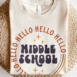 Middle School Teacher Shirt | Retro Hello Vintage Team Teachers Tshirt | Back to School Student T-shirt | Cute Teach Graphic Clothing Tee
