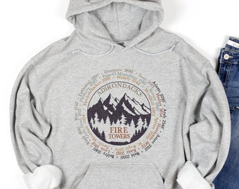 Adirondack Fire Towers Hoodie | Adirondack Firetower Challenge Sweatshirt | ADK Upstate NY Clothing | 46er High Peaks of the Adirondacks