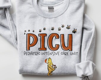 PICU Nurse Christmas Pooh Sweatshirt | Winnie the Pooh Pediatric Intensive Care Unit RN Peds Shirt | Pediatrics Thank you Nurse Life ICU
