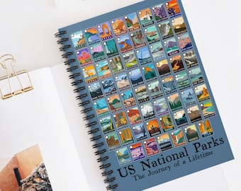63 National Parks Checklist Lined Journal | US NP Parks Souvenir Spiral Notebook Gift | United States Road Trip | Travel Christmas Gifts