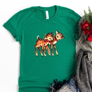 Retro Christmas Reindeer Shirt Vintage Holiday Graphic Tee Classic Merry Christmas T-Shirt Cute Womens Holidays Winter Gift for Her image 1