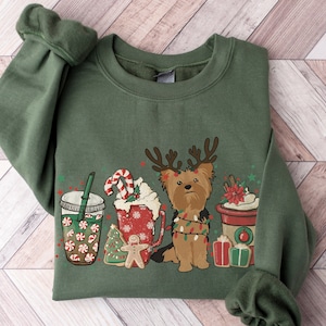 Yorkie Christmas Coffee Sweatshirt | Yorkie Dog Mama Coffee Lover Gift | Xmas Holiday Gifts Secret Santa Shirt | Ice Coffee Winter Crewneck