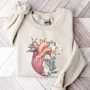 Floral Heart Sweatshirt | Flowers Human Anatomy, Anatomical Heart Shirt | Cardiology Nurse, Heart Surgeon Gift Graphic Gift | CVICU CICU RN