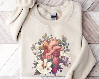 Floral Heart Anatomy Sweatshirt | Flowers Anatomical Heart Shirt | | CVICU CICU RN Gift | Cardiology Nurse, Surgeon Graphic Tshirt