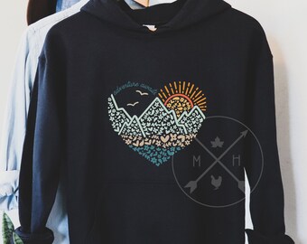 Adventure Awaits Hoodie | The Great Outdoors Sweatshirt | Wanderlust Explore More Camp Shirt | Camping Mountains Hiking | Mother's Day Gift