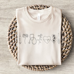 Medical Shirt | Nurse Modern Minimalist TShirt | Doctor RN Gift | Floral Minimal Tee | Nicu, Picu, Dr, Travel Nurse, Peds, L&D, Mother Baby