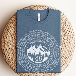 Adirondack 46 High Peak TShirt | ADK Peaks Mountain Shirt | Adirondacks, NY Hiking Graphic Tee | Nature 46er Mountains Gift | Outdoor Lover