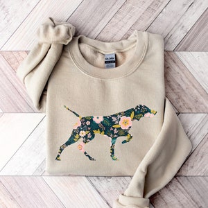 Vizsla Sweatshirt | Floral Dog Silhouette Shirt | Vizsla Lover, Vizsla Mama Gift, Vizsla Mom, Vizsla Breed, Womens Graphic Clothing Crewneck