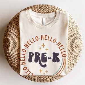 Pre-K Teacher Shirt | Vintage Retro Hello PreK Preschool Team Teachers 2025 Tshirt | Back to School Student T-shirt | Teams Graphic Clothing