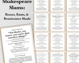 Shakespeare Insult Posters for ELA Classrooms | Funny Literary Wall Art | Shakespeare Slams with Modern Translations | AP Lit Bulletin Board