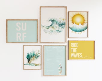 Surf Nursery Decor | Surf Wall Art | Beach Nursery Gallery Decor | Surfer Ocean Wave Prints for Boys Nursery | Coastal Surfing Shower Gift