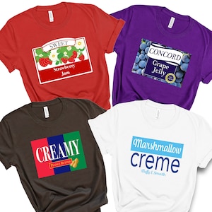 Group Shirts | Peanut Butter and Jelly Costume Shirt for Friends and Family | Halloween Costumes | Marshmallow Creme, Jam | Adult Kids Youth