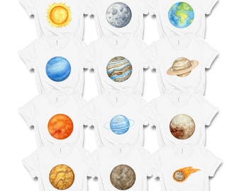 Planets, Sun and Moon Costume Shirts | Group Halloween Space Costumes | Family, Friends, teachers Costume TShirts | Softball Tournament