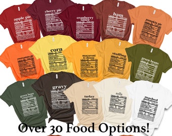 Nutrition Facts Shirts | Thanksgiving Day Group Shirt | Funny Food Facts Matching Graphic Tee | Nutritional Info Family Dinner T-shirts