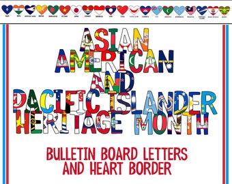 Pinnwand-Dekor für den Asian American and Pacific Islander Heritage Month | AAPI-Buchstaben- und Flaggen-Pinnwand-Set zum Ausdrucken