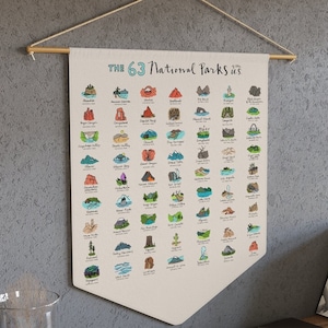 The 63 National Parks Pennant | Poly Twill US Park Hanging Sign | Boho Vintage Style Flag | RV Camping Road Trip Souvenir