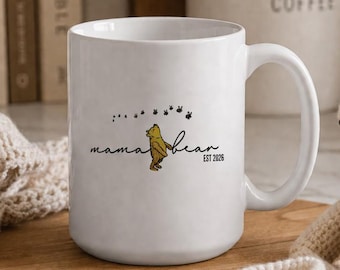 Custom Mama Bear Pooh Mug | Personalized Classic Winnie the Pooh Coffee Cup | New Mom to Be Shower Gift for Coffee Lover | 2026 Mother's Day