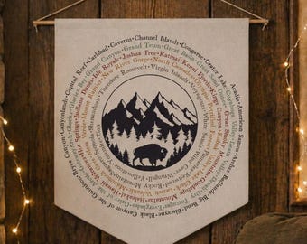 The 63 National Parks Pennant | Poly Twill US Park Hanging Sign | Boho Vintage Style Flag | RV Camping Road Trip Souvenir