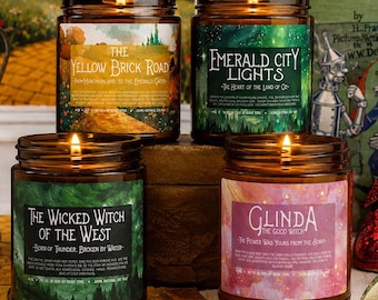 Wizard of Oz Candle Set | Literary Book Candle Collection Gift | Wicked Witch of the West Home Decor | Emerald City, Glinda Good Witch Gifts