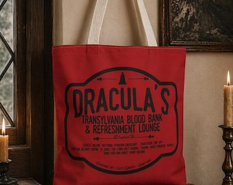 Dracula Tote Bag | Transylvania Blood Bank Design | Classic Vampire Horror Book Tote Gift | Gothic Literary Dark Academia Aesthetic Gifts