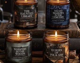 Dark Academia Candle Set | Gothic Bookish Decor | Haunted Library & Cemetery Candles | Cozy Gothic Aesthetic Gift for Book Readers Writers