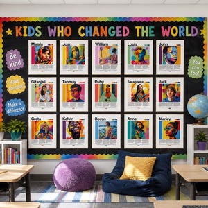 Kids who Changed the World Bulletin Board | Kid Leaders Inclusion Posters | Young People who Motivate Bulletin Board Set for Classrooms
