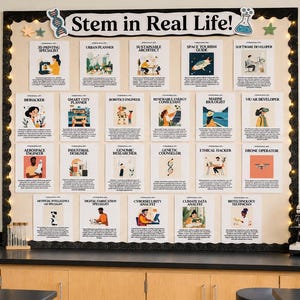 Pósteres de carreras STEM / Carreras que requieren ciencia, tecnología, ingeniería y matemáticas (STEM) / Decoración imprimible para el aula