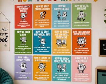 Funny History Posters for Classroom Decor | Middle School Social Studies Bulletin Board Set | How to Be a History Person Teacher Poster Pack