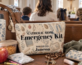 Personalized Catholic Mom Emergency Kit | Catholic Gifts for Mom | Rosary Pouch | Mass Bag | Catholic Mother Gift | Faith Gift for Her