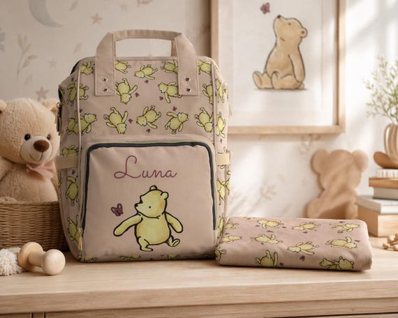 Winnie the Pooh Diaper Bag | Personalized Classic Pooh Multifunctional | Baby Shower Gift | Baby Backpack Diaper Bag | Baby Bags for Girls