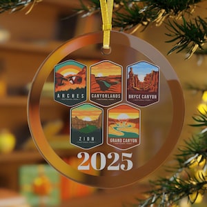 Custom National Parks Trip Glass Ornament | US National Park Souvenir Christmas Tree Gift 2025 | Roadtrip US Park Gifts | Mountains Keepsake