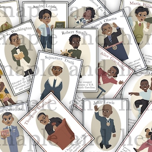 Set 2 di schede didattiche sulla storia dei neri, carte collezionabili stampabili per il mese della storia dei neri afroamericani degli Stati Uniti, insegnante di storia del Juneteenth/giugno, febbraio
