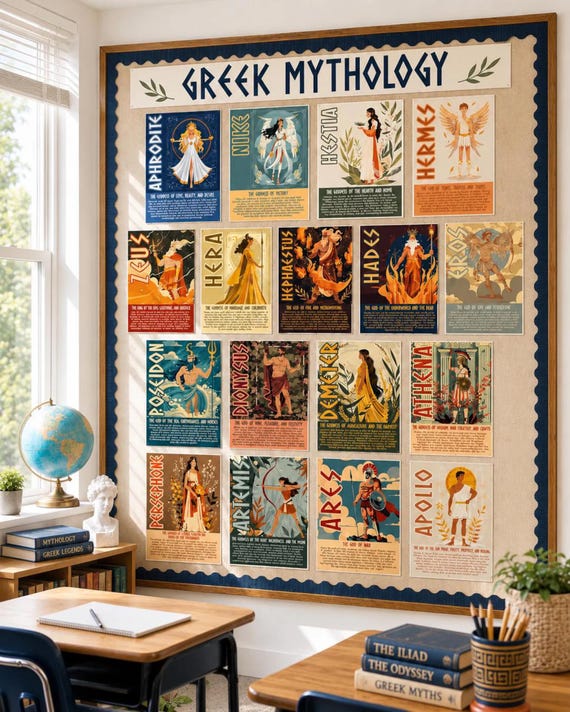 Greek Gods Bulletin Board Set | Greek Mythology Poster Set | Ancient Greece Gods and Goddesses | History Class Teacher Wall Decor Bundle