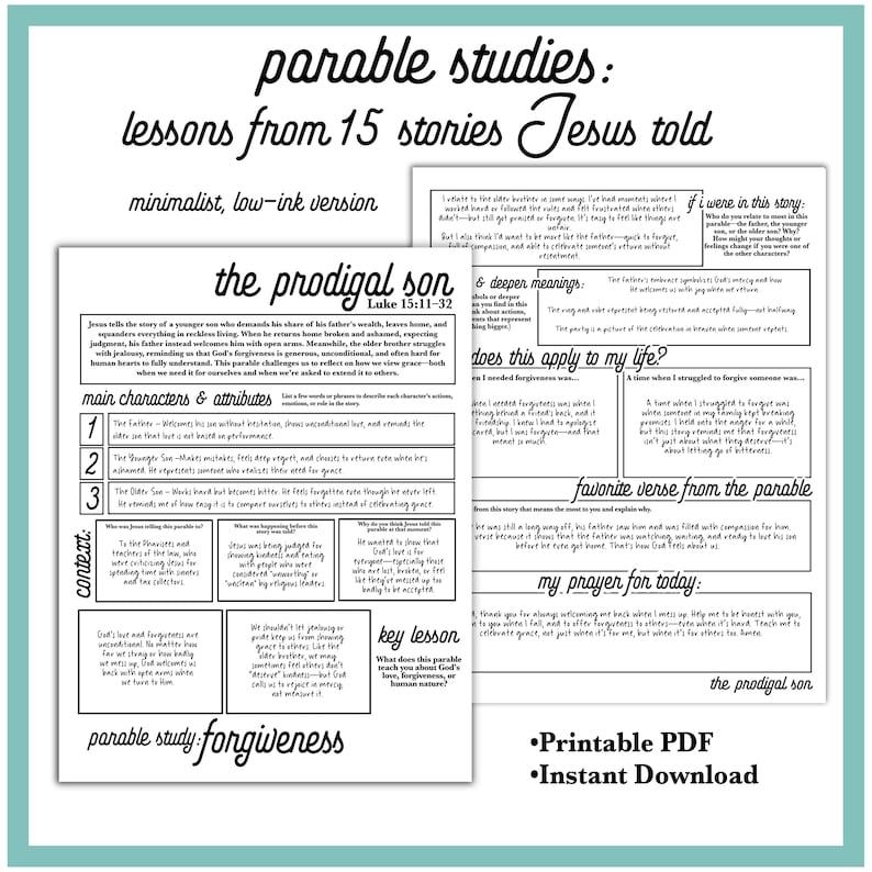 Parables Worksheet.pdf Parables of Jesus Study Worksheets | Printable Bible Parable ...