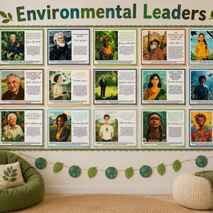 Earth Day Bulletin Board | Earth Month Environmental Leaders Posters | Sustainability Conservation Activists | Save the Earth April Poster