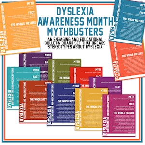 Dyslexia Awareness Month Bulletin Board Posters | October Dyslexic Mythbusters Poster Set | Neurodiversity Awareness Classroom Decor