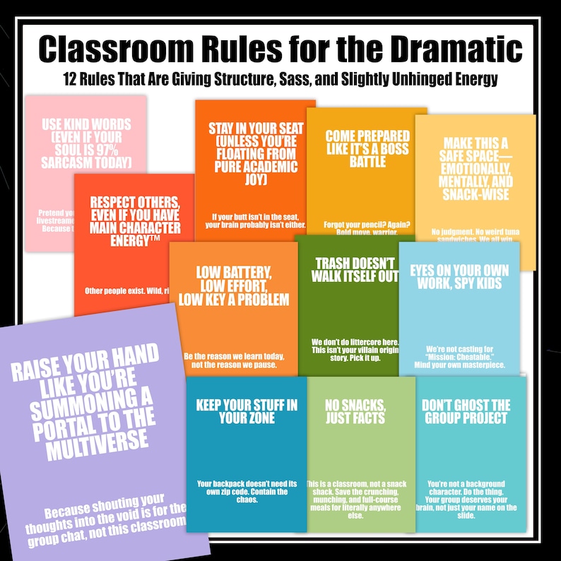 Humorous Rule Header Funny Classroom Rules Posters | Gen Alpha Humor for Middle School | 12 ...