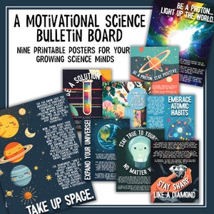 Carteles motivacionales para la clase de ciencias / Tablón de anuncios inspirador para el aula de profesores de ciencias de secundaria, carteles imprimibles para la escuela secundaria