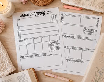 Bible Verse Mapping Study Guide | Printable Bible Study Pages | Scripture Mapping Worksheets | Minimalist Faith-Based Bible Journal Template