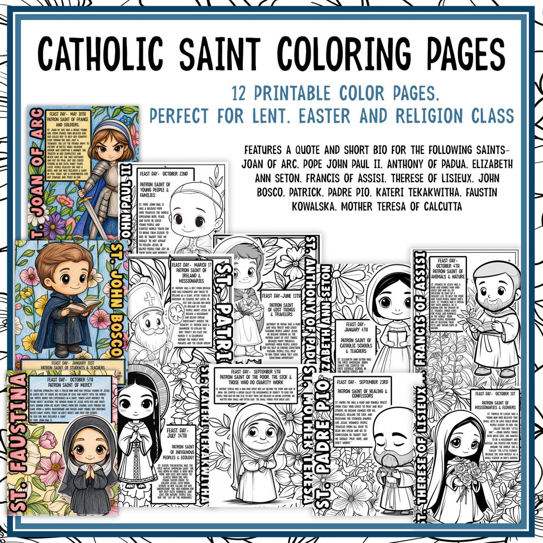 Catholic Saints Coloring Pages | Lent Activities for Kids | Catholic ...