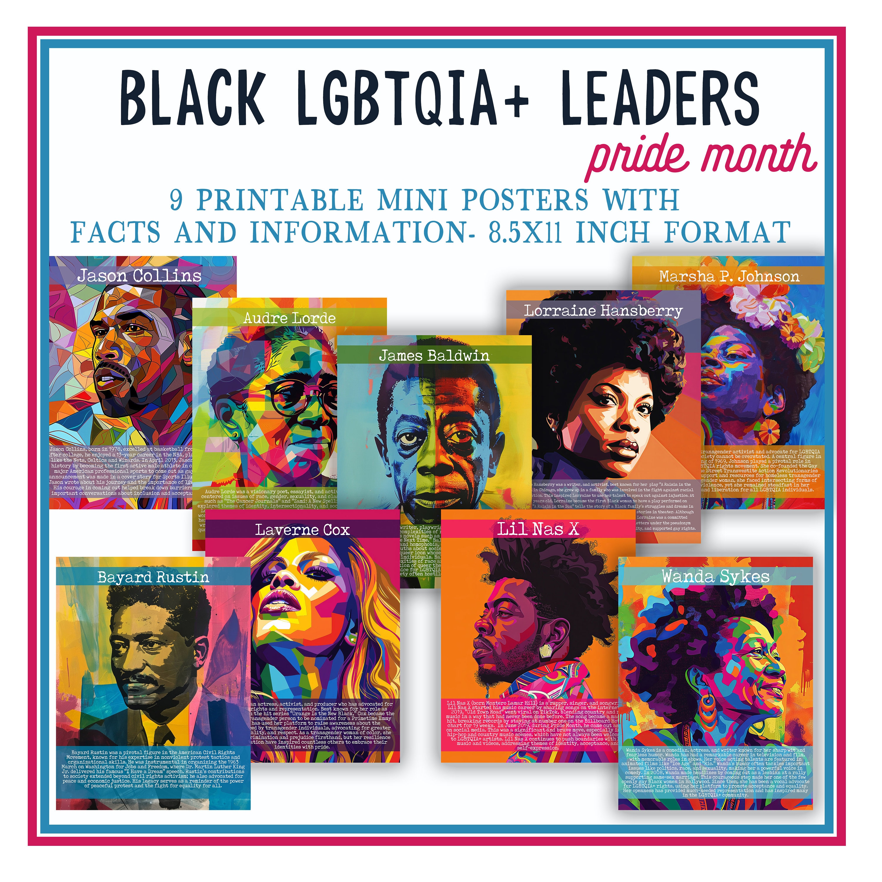 Black LGBTQIA+ Leaders Printable Posters | Pride Month Bulletin