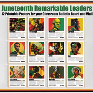 Set di bacheche per attivisti per i diritti civili / Poster del mese della storia dei neri / Fatti sulla libertà dalla schiavitù del Juneteenth del 1865, poster dei leader dell'emancipazione
