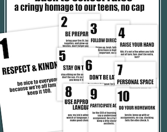 Funny Classroom Rules Posters | High School Middle School Teacher Back to School Rule Slang Bulletin Board Poster | ELA Math Lit Science