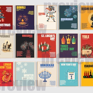 World Winter Holidays Bulletin Board | Holidays Around the World Posters | World Religions Diwali Hanukkah Kwanzaa New Years Yule Poster Set