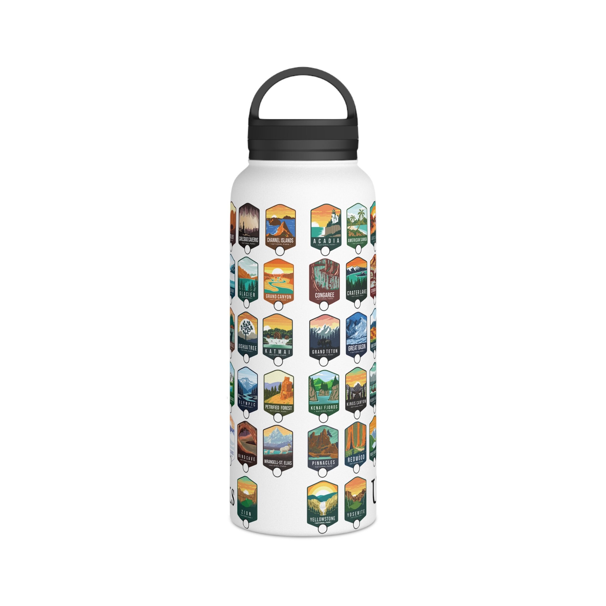 The GEOPROJECT National Parks Water Bottle with Stickers Kit, Adventure Flask with Straw, Waterproof Stickers for Water Bottle, Insulated Stainless