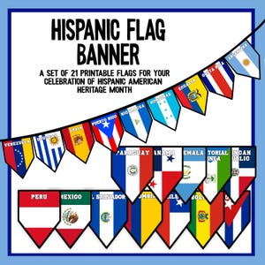 Hispanic Flag Banner | Hispanic American Heritage Month Printable Flags Banner | Latinx National Hispanic Heritage Month Classroom Decor