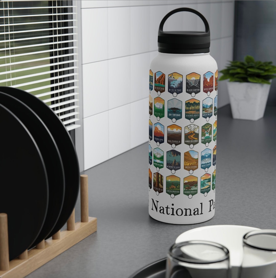 National Parks Checklist Stainless Steel Water Bottle US Park Travel